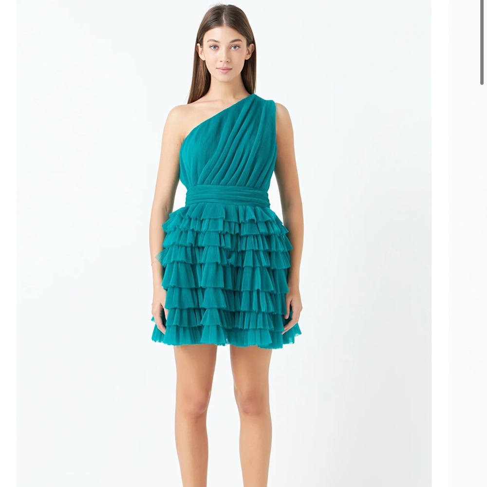 Endless Rose Elegant Teal One-Shoulder Dress